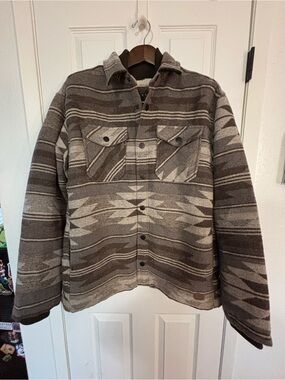 Jachs Brown and Cream Patterned Snap Shirt Jacket